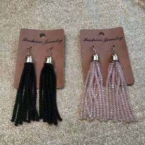 NWT Long Beaded Tassel Earrings (Gold W/ Black Or Blush Beads)